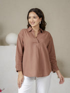 Light Brown Airy Linen Pleated Cotton Top