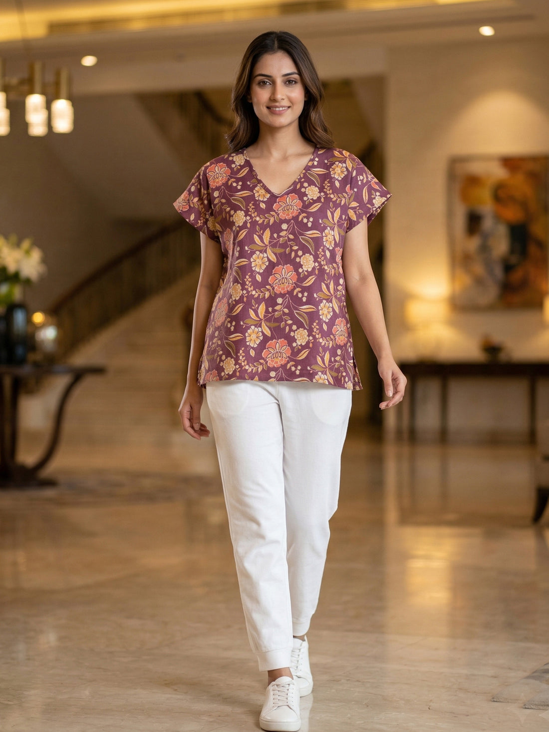 Airy Linen Printed Tops-CF-006