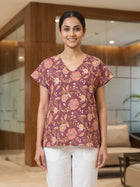 Airy Linen Printed Tops-CF-006