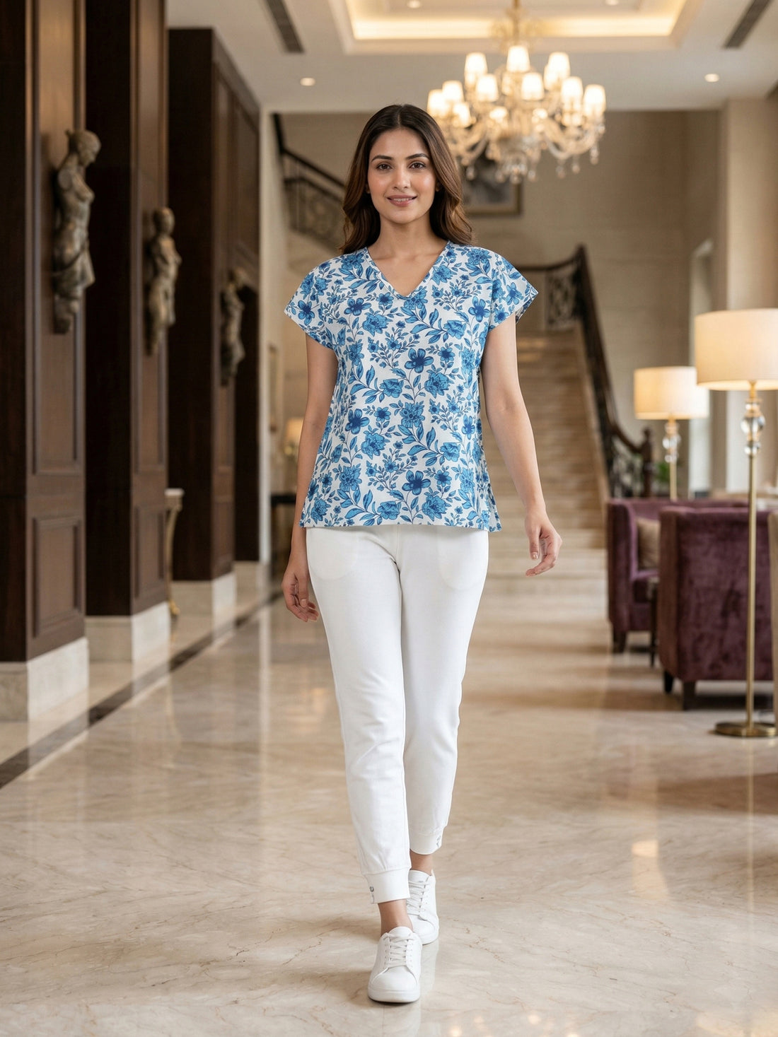 Airy Linen Printed Tops-CF-004