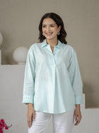 Light Blue Airy Linen Pleated Cotton Top