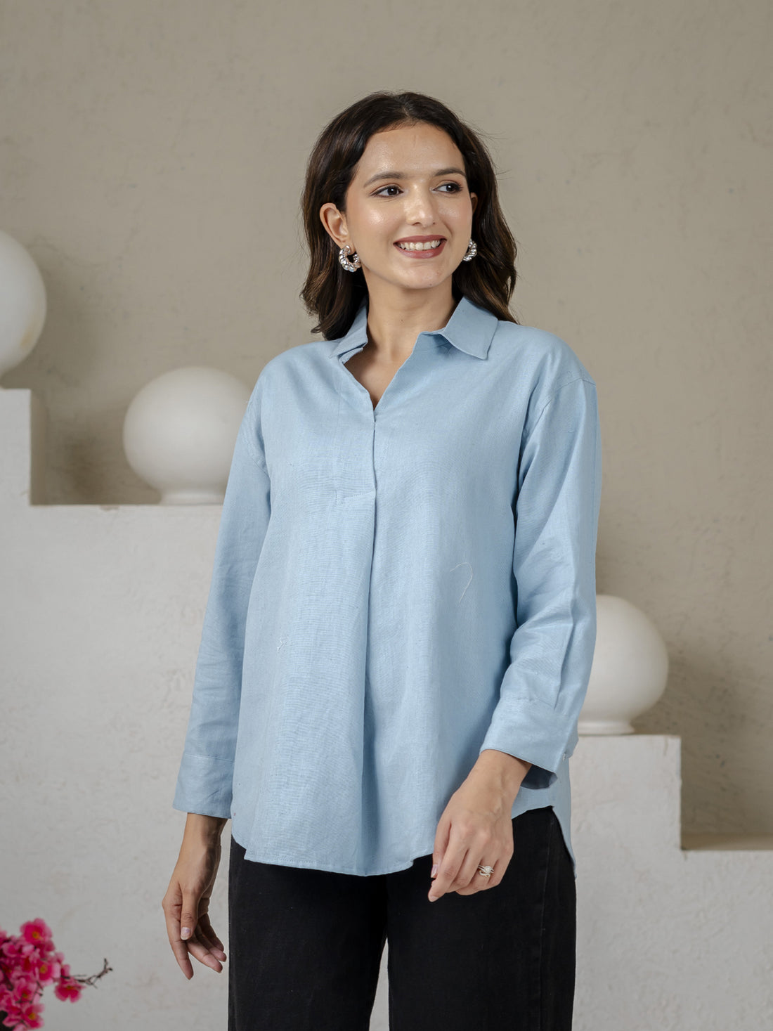 Firozi Airy Linen Pleated Cotton Top