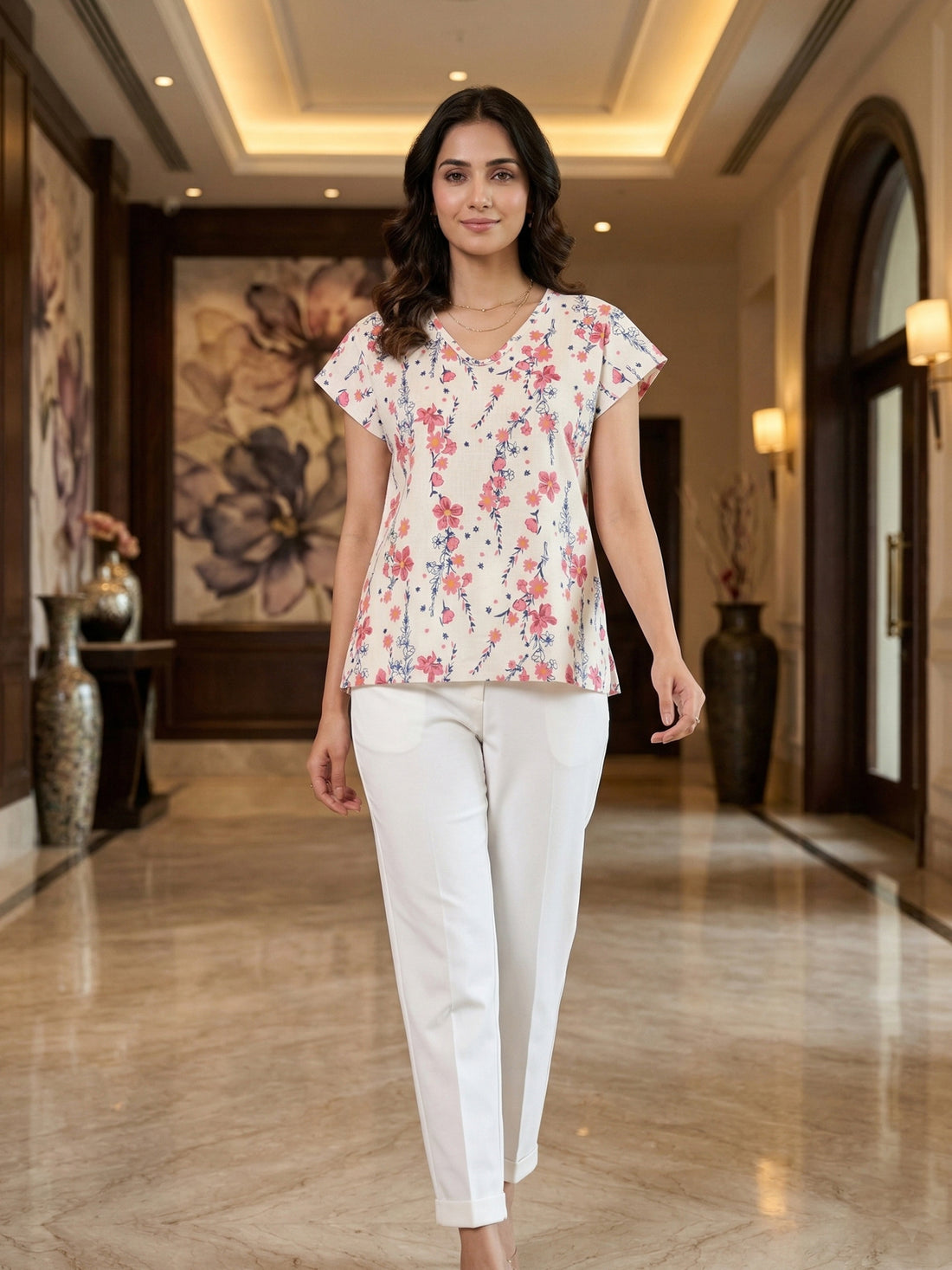 Airy Linen Printed Tops-CF-005