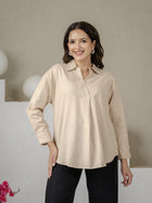 Beige Airy Linen Pleated Cotton Top