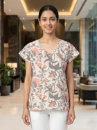 Airy Linen Printed Tops-CF-007