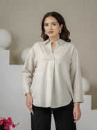 Light Grey Airy Linen Pleated Cotton Top