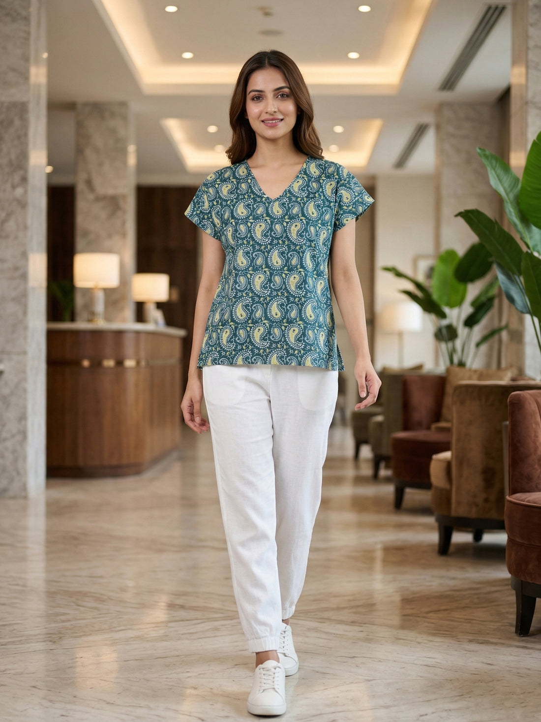 Airy Linen Printed Tops-CF-003