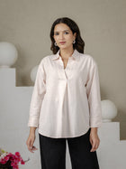 Light Pink Airy Linen Pleated Cotton Top