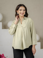 Light Green Airy Linen Pleated Cotton Top