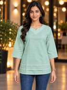 Light Green Cotton Leared Tops