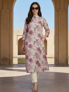 Magenta Airy Linen Cotton Straight Printed Kurta Set