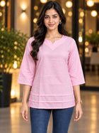 Pink Cotton Leared Tops