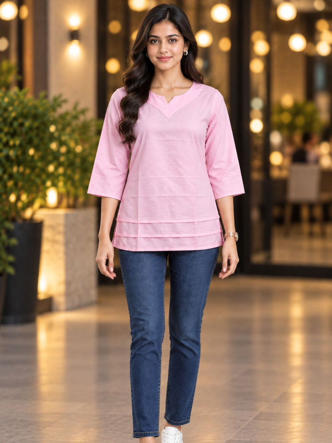Pink Cotton Leared Tops