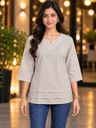 Beige Cotton Leared Tops