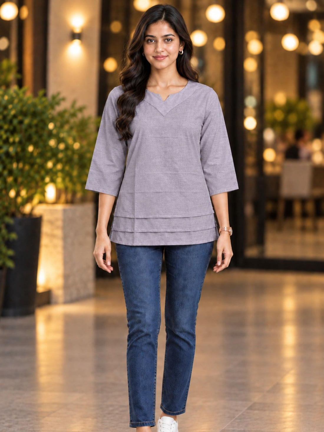 Purple Cotton Leared Tops