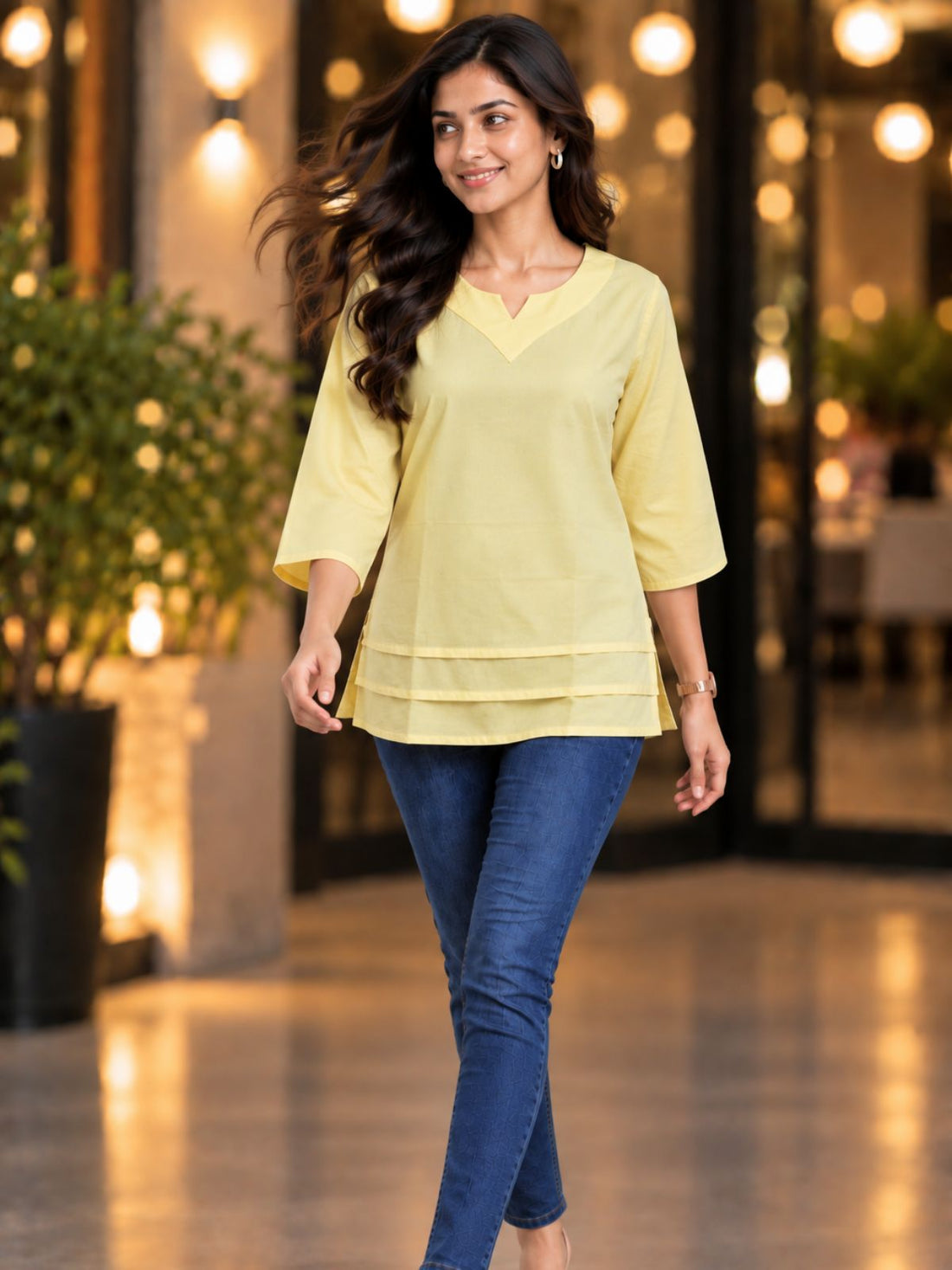 Yellow Cotton Leared Tops