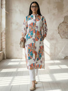 Peach Airy Linen Cotton Straight Printed Kurta Set
