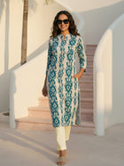 Cyan Airy Linen Cotton Straight Printed Kurta Set