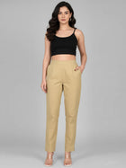 Beige Everyday Cotton Half Elastic Trouser