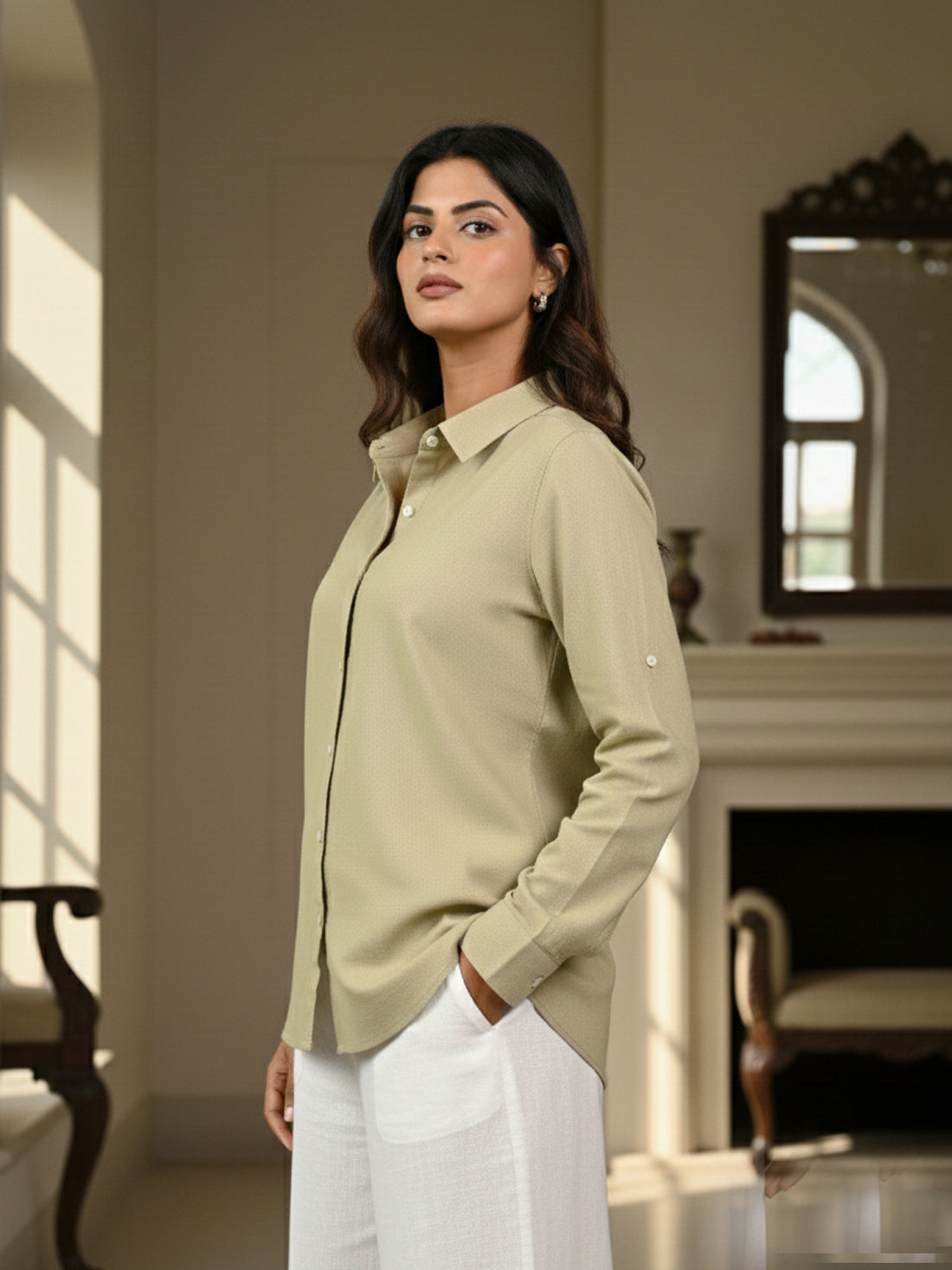 Solid Beige Premium Cotton Shirt