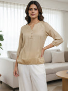 Beige Viscose Elastic Waist Tops