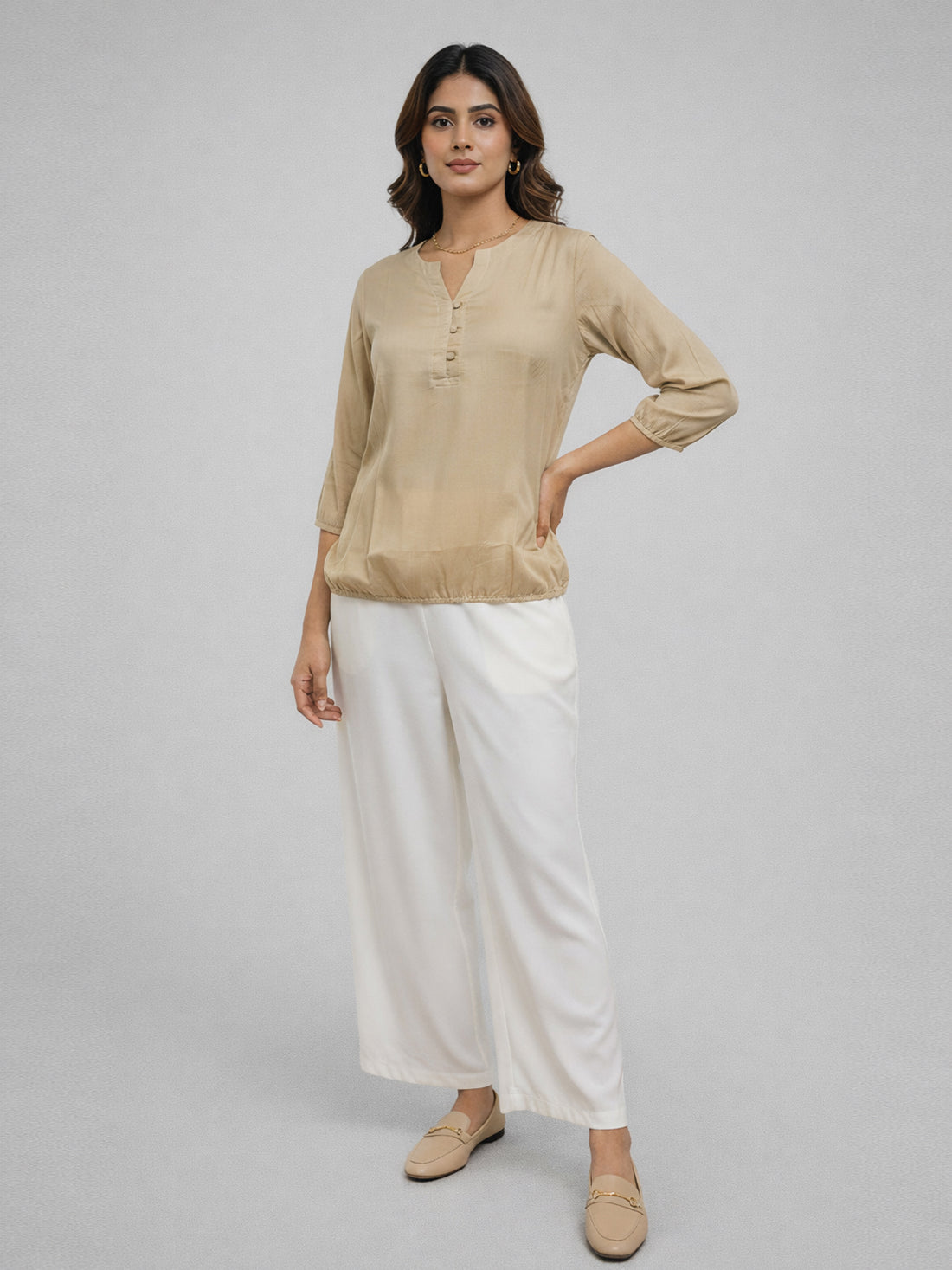 Bundle of 2 Beige & MauvePink Viscose Waist Fit Tops