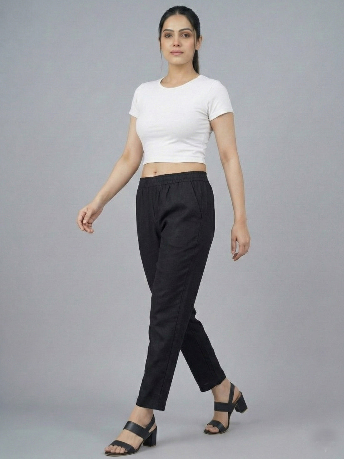 Everyday Black Cotton Fully Elastic Trouser