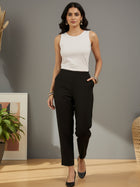 Black Everyday Cotton Half Elastic Trouser