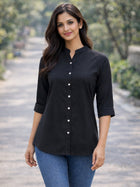 Black Viscose Regular Fit Shirts