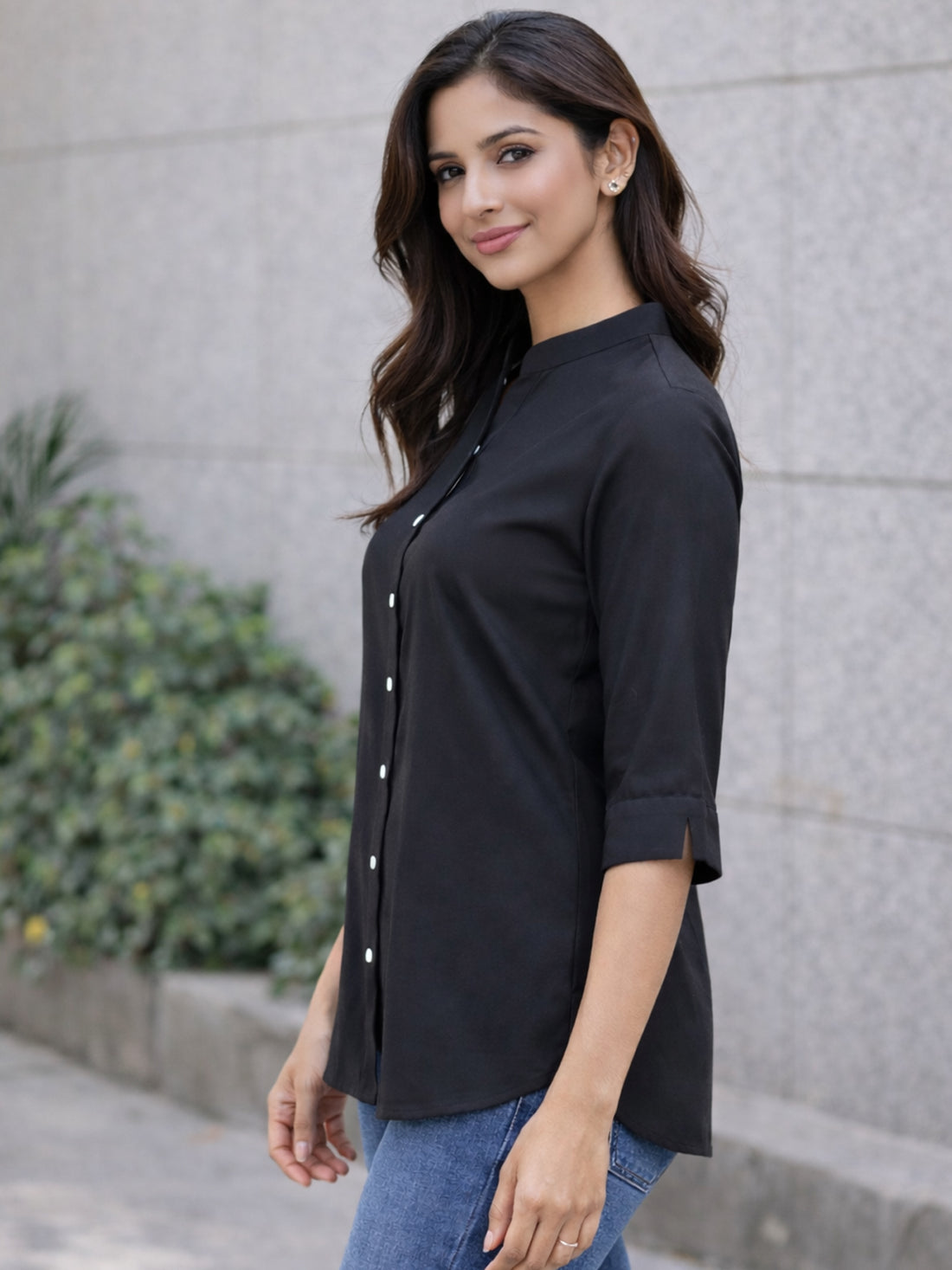 Black Viscose Regular Fit Shirts