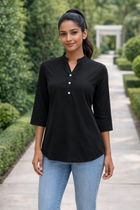 Black Viscose Regular Fit Tops