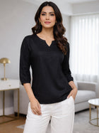 Black Viscose Elastic Waist Tops
