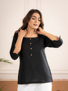 Black Everyday Cotton Square Neck Top