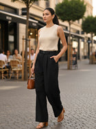 Black Relaxed Fit Wide Leg Pants - Pure Cotton