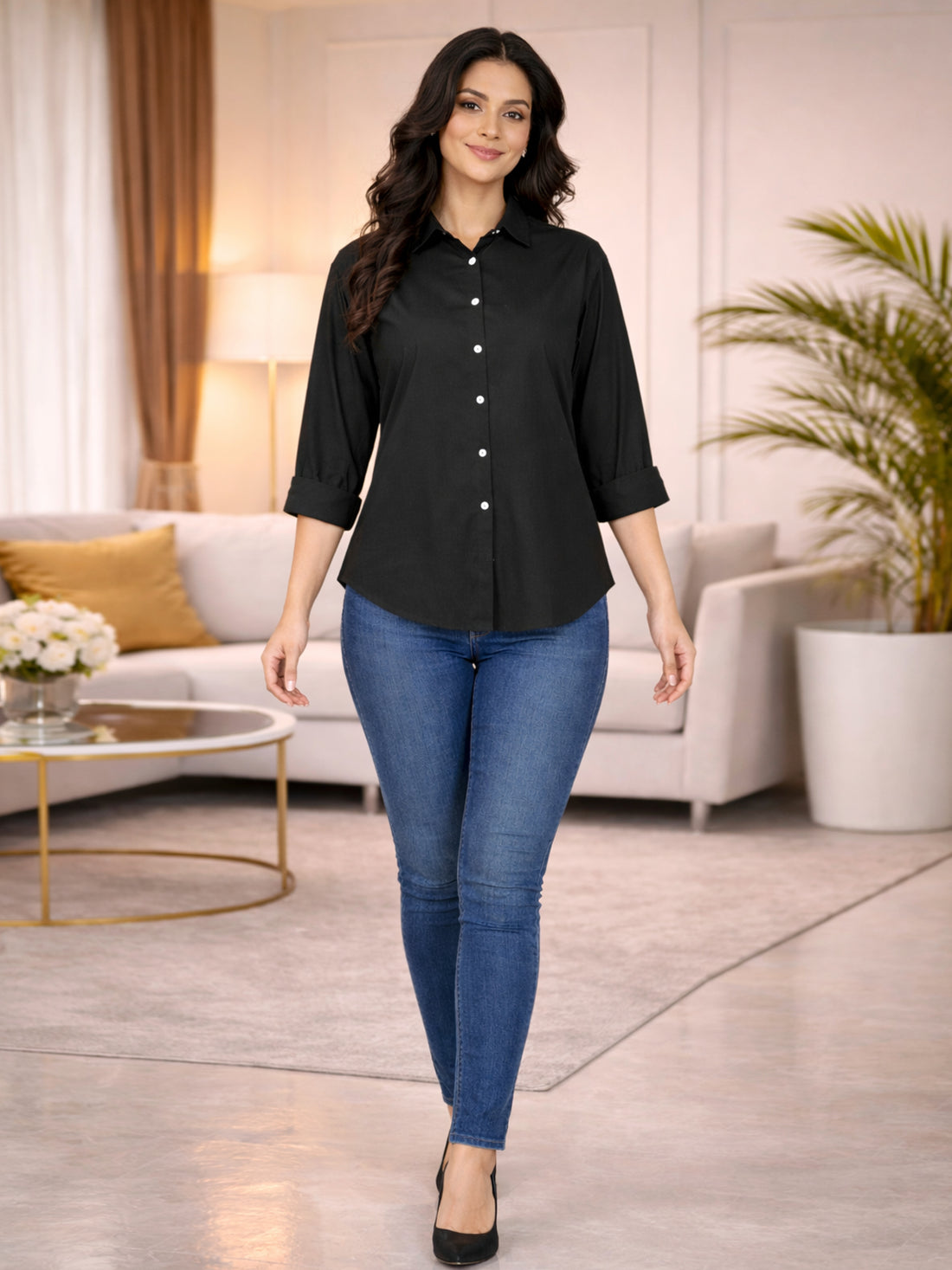 Black Loose-Fit Over Size Cotton Shirt