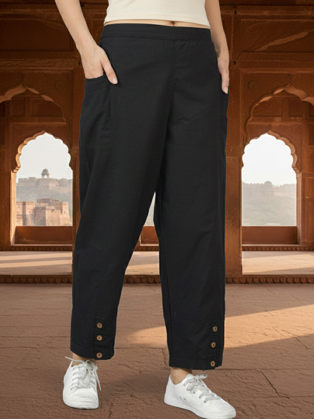 Black & Melange Side Pocket Straight Cargo Pants Combo