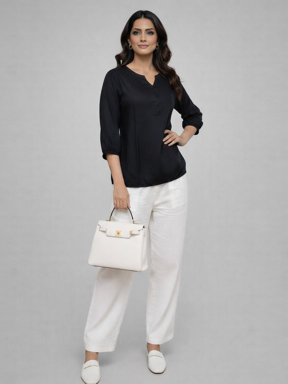 Bundle of 2 Black & Wine Viscose Waist Fit Tops