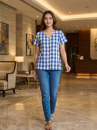 Blue Cotton Checks Shirt