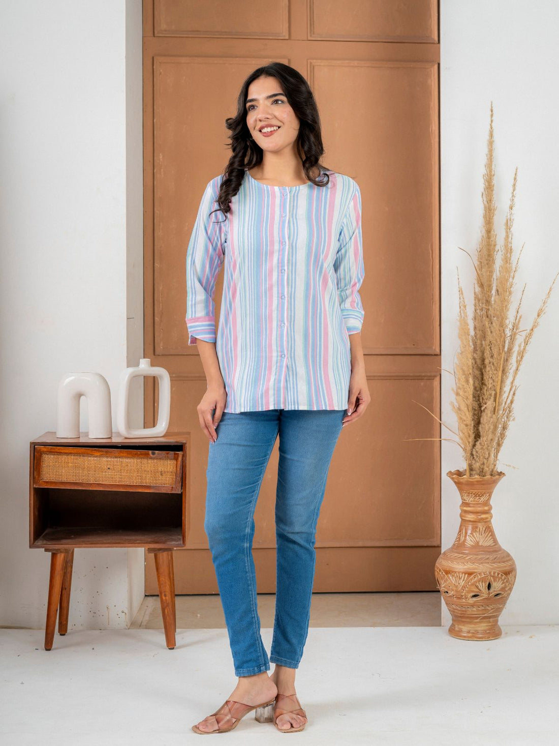 Blue Rainbow Stripe Cotton Shirts