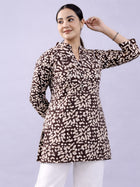 Brown Cotton Block Print Short Kurti