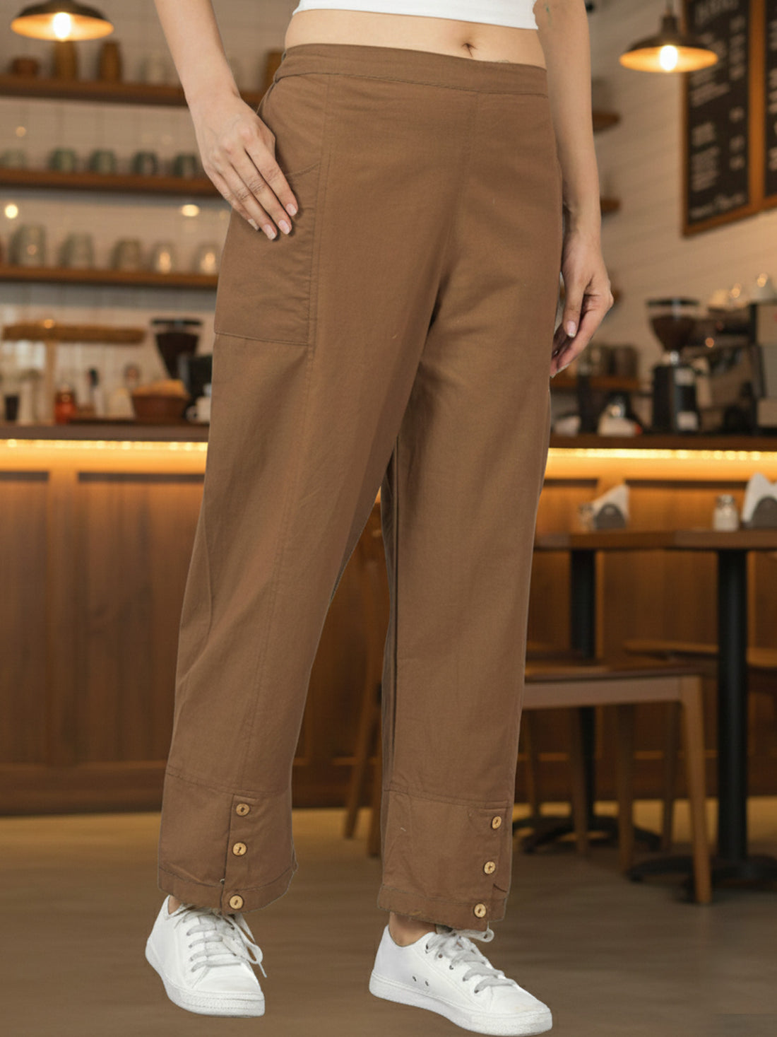 Brown & Teal Blue Side Pocket Straight Cargo Pants Combo