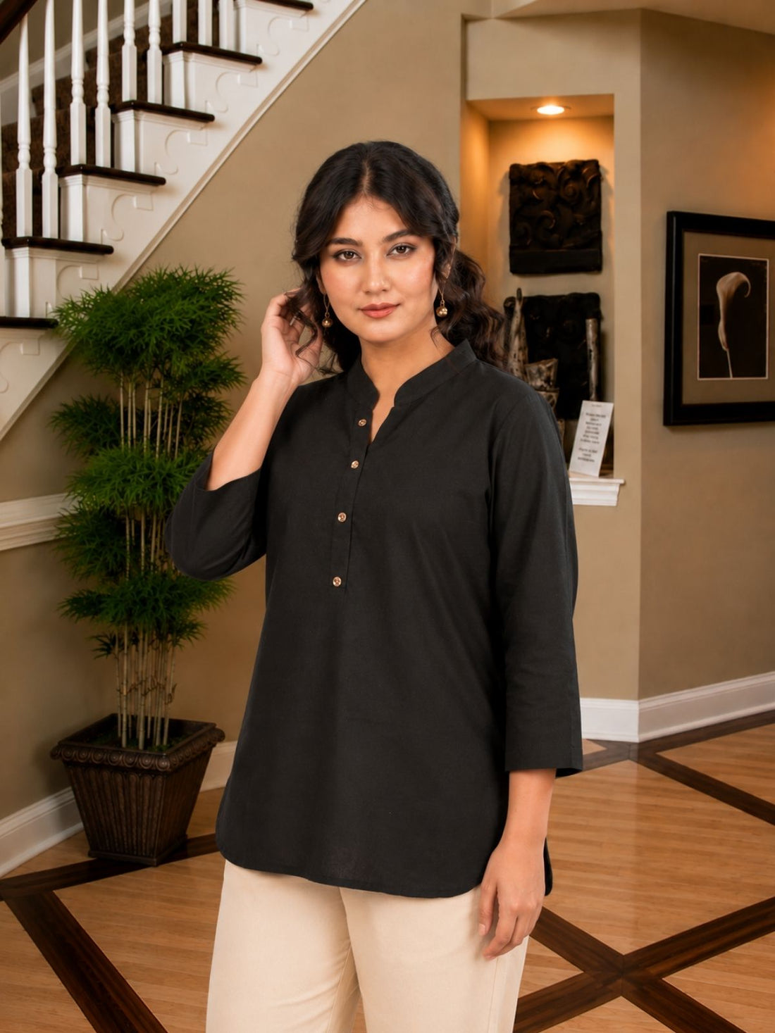 Black Cotton Comfort Tops