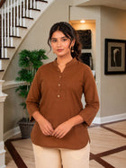 Brown Cotton Comfort Tops