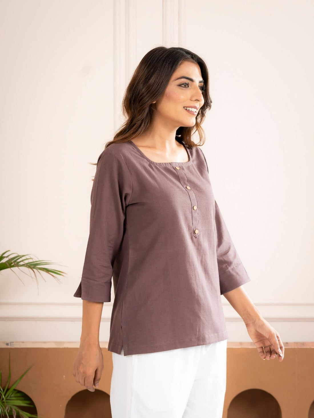 Chocolate Everyday Cotton Square Neck Top