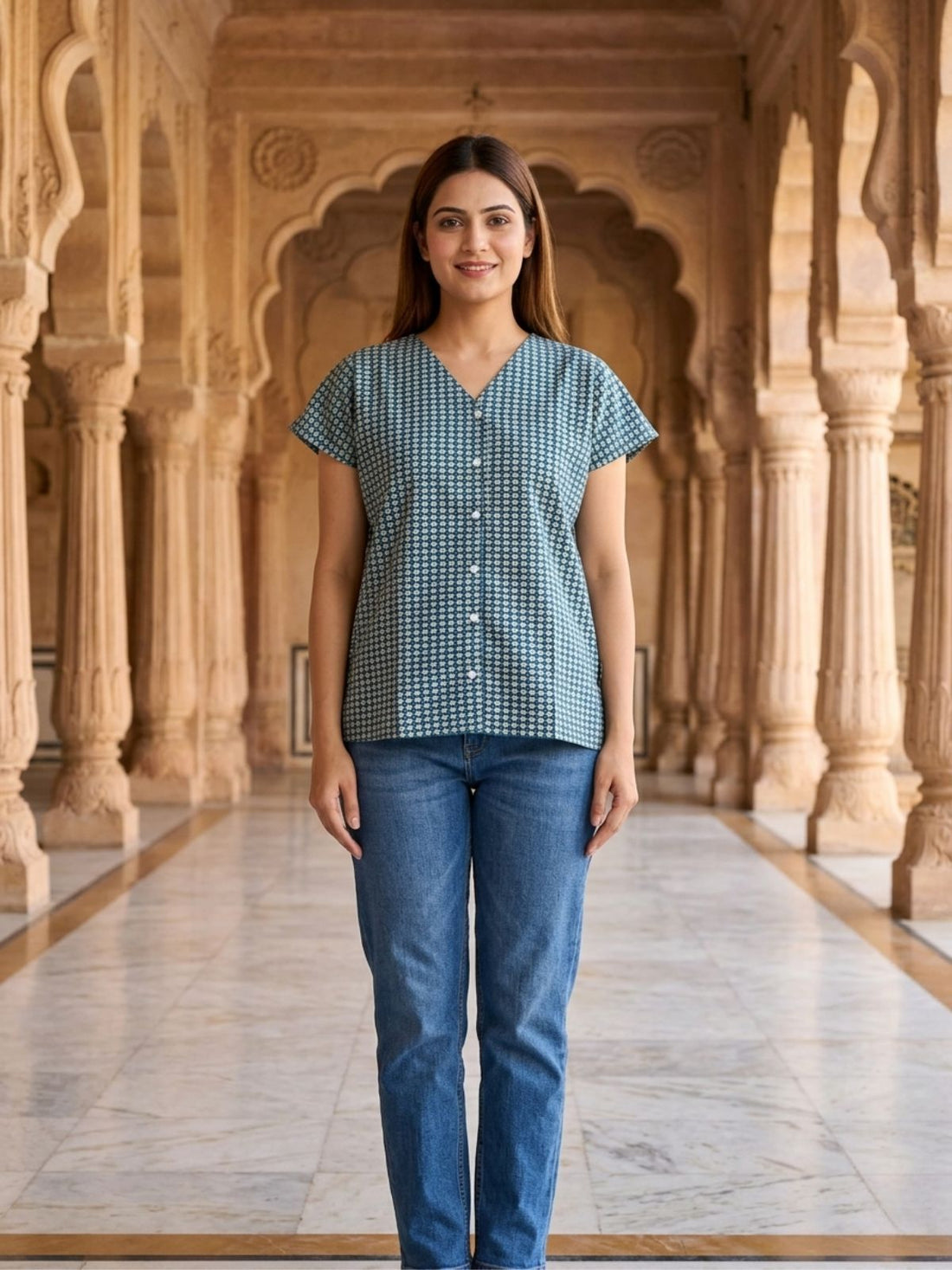 Jaipuri Printed Vneck Shirts CM-012