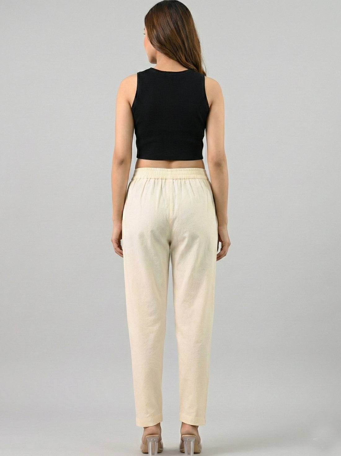 Everyday Cream Cotton Fully Elastic Trouser