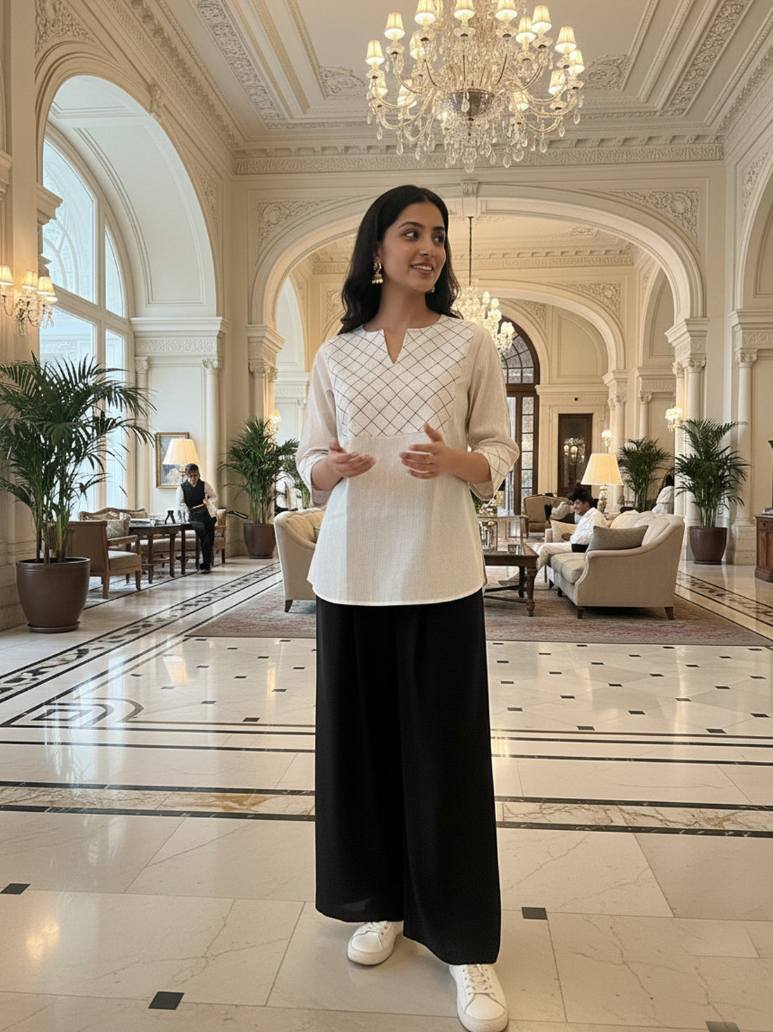 Cream Cotton Handloom Yoke Design Top