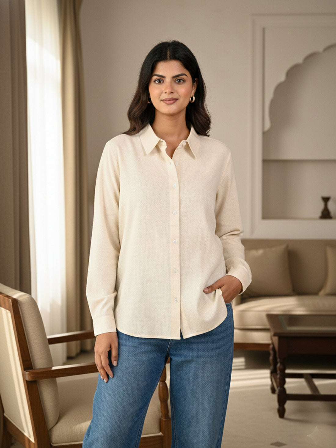 Solid Cream premium Cotton Shirt