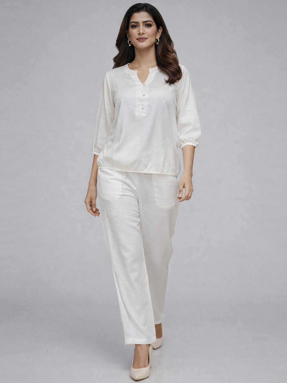 Bundle of 2 Cream & Wine Viscose Waist Fit Tops