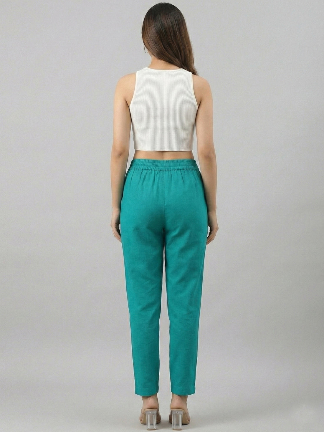 Everyday Cyan Cotton Fully Elastic Trouser